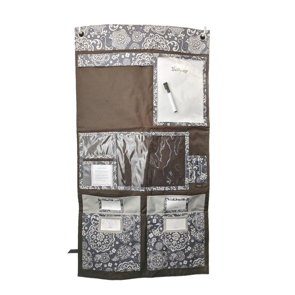 Thirty One Large Hang Up Brown 41” X 22” Home Organizer Multiple Pockets Clear